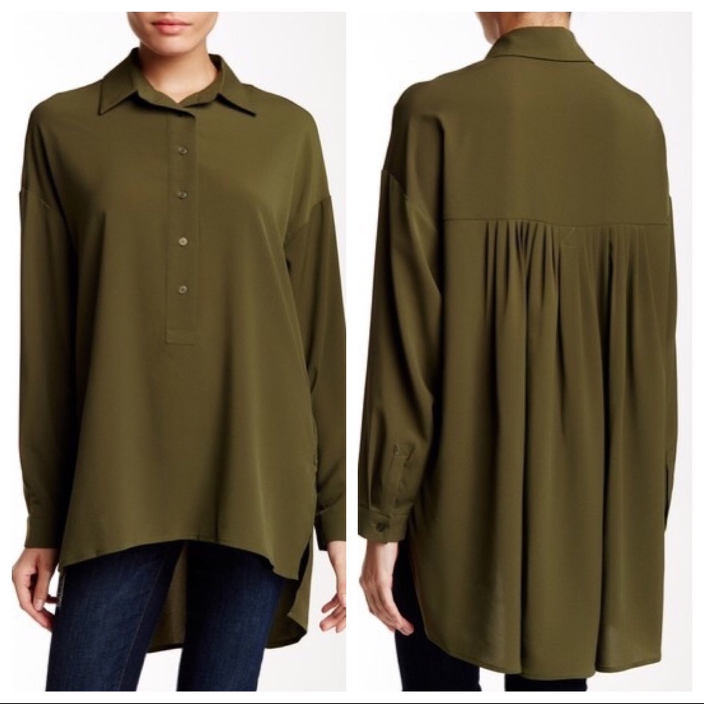 Ro & De Pleat Back Hi-Lo Blouse
